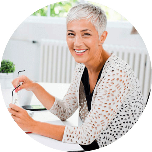 Smiling woman with gray hair